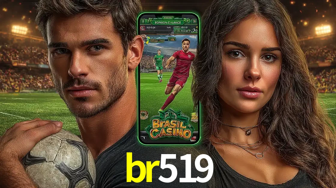 Homem segurando uma bola de futebol e uma mulher ao lado de um smartphone exibindo o jogo de apostas esportivas da br519. Faça seu palpite no cassino online.